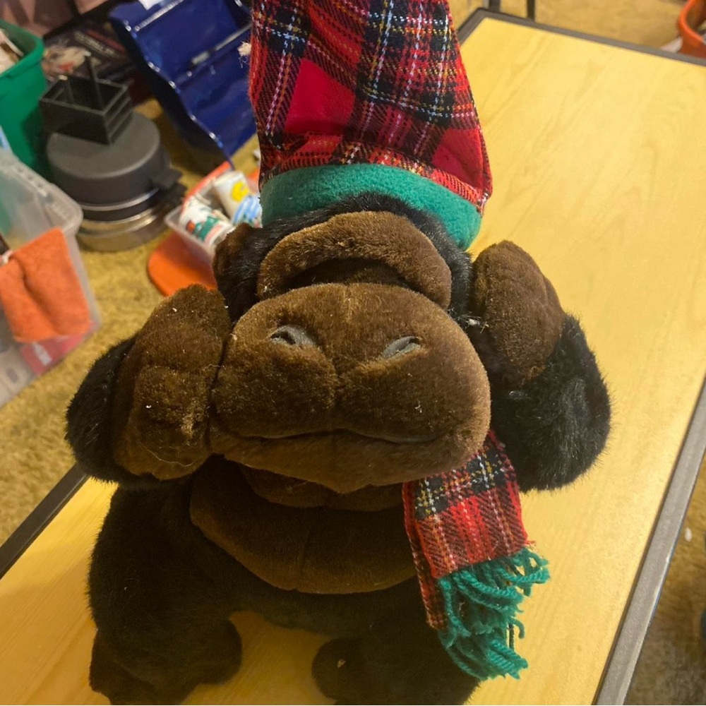Plush Gorilla with Plaid Hat and Scarf
